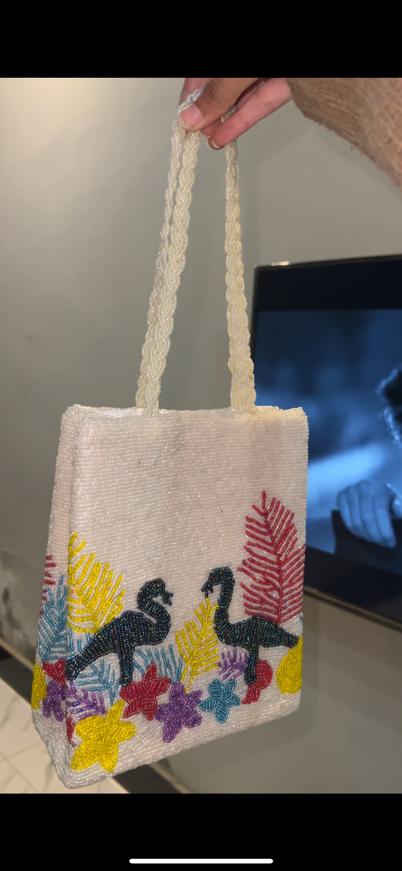 Peacock handmade bag white