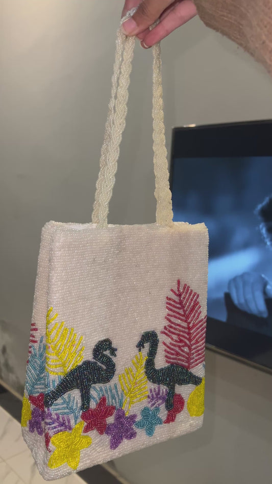 Peacock handmade bag white