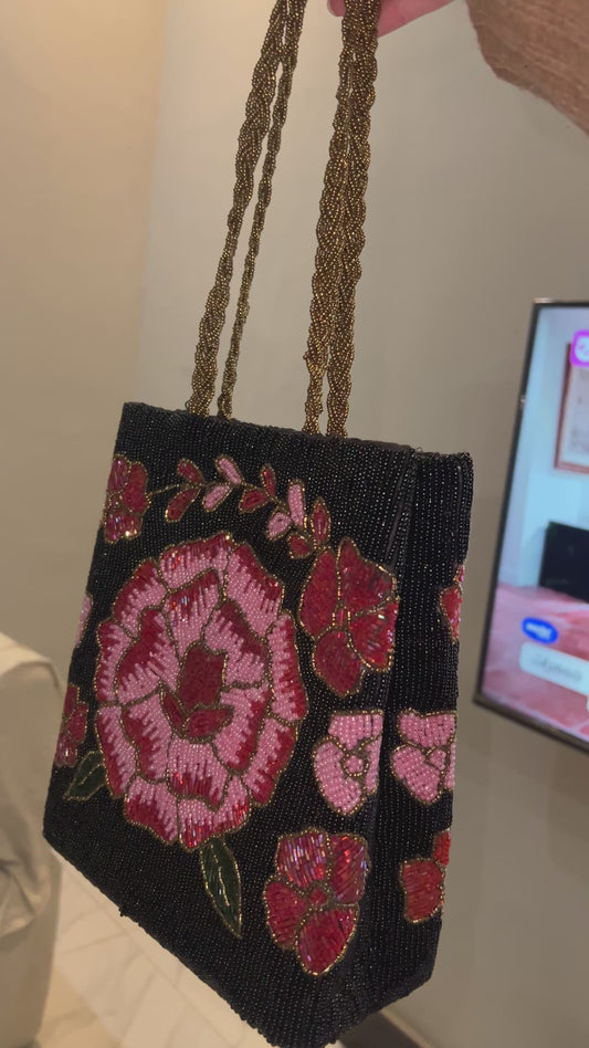 Black rose handmade bag